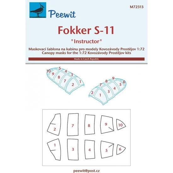 Peewit M72313 1/72 Fokker S-11 Canopy Masks for Kovozavody Prostejov kits