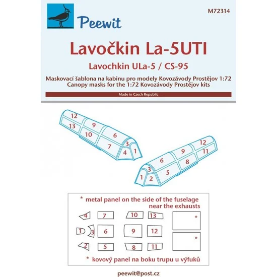 Peewit M72314 1/72 Lavochkin La-5UTI Canopy Masks for Kovozavody Prostejov kits