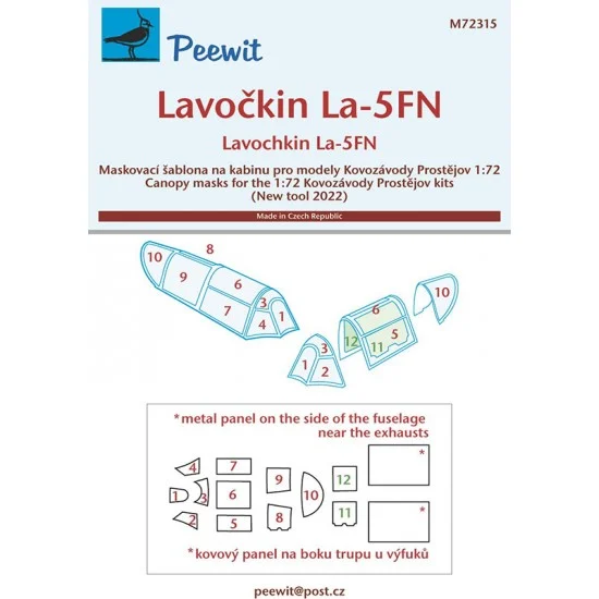 Peewit M72315 1/72 Lavochkin La-5FN Canopy Masks for Kovozavody Prostejov kits