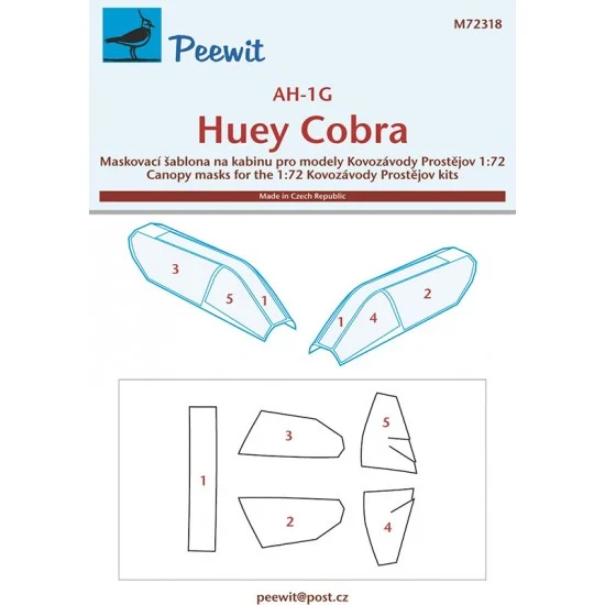 Peewit M72318 1/72 AH-1G Huey Cobra Canopy Masks for Kovozavody Prostejov kits