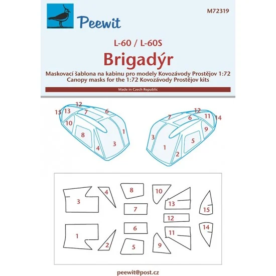 Peewit M72319 1/72 L-60 Brigadyr Canopy Masks for Kovozavody Prostejov kits