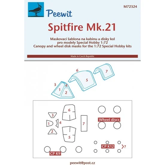 Peewit M72324 1/72 Spitfire Mk.21 Canopy Masks for Special Hobby kits - Model Planes
