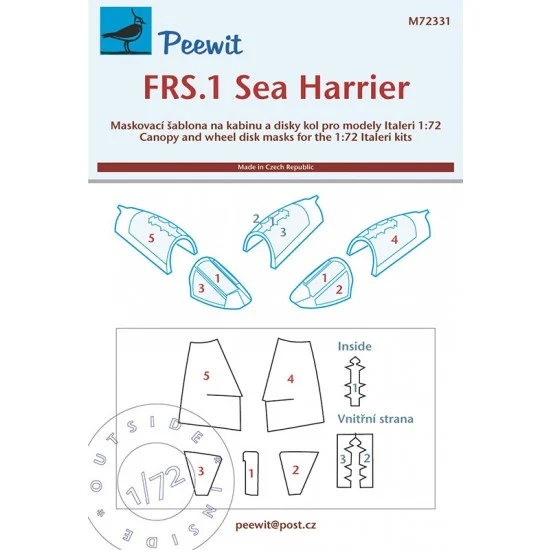 Peewit M72331 1/72 FRS.1 Sea Harrier Canopy Masks for Italeri kits - Model Planes