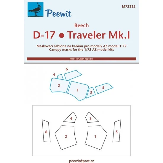 Peewit M72332 1/72 Beech D-17 / Traveler Mk.I Canopy Masks for AZ model