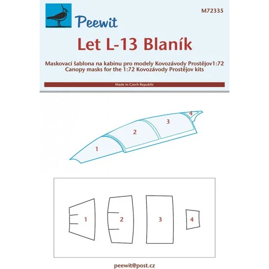 Peewit M72335 1/72 Let L-13 Blanik Canopy Masks for Kovozavody Prostejov kits
