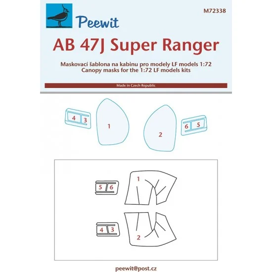 Peewit M72338 1/72 AB 47J Super Ranger Canopy Masks for LF kits - Model Planes
