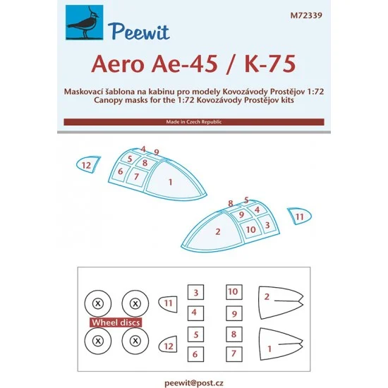 Peewit M72339 1/72 Aero Ae-45 / K-75 Canopy Masks for Kovozavody Prostejov kits