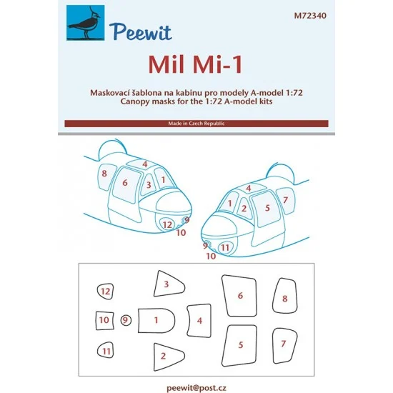 Peewit M72340 1/72 Mil Mi-1 Canopy Masks for A-model kits