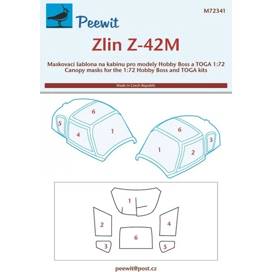 Peewit M72341 1/72 Zlin Z-42M Canopy Masks for Hobby Boss/ TOGA kits