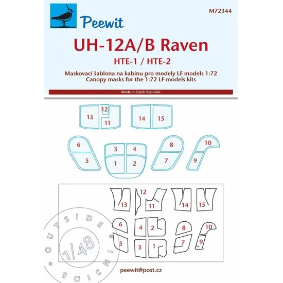 Peewit M72344 1/72 UH-12A/B Raven, HTE-1, HTE-2 Canopy Masks for LF kits