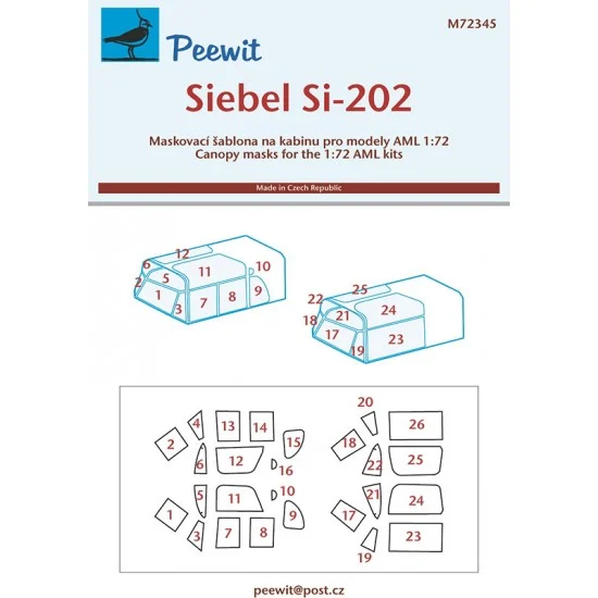 Peewit M72345 1/72 Siebel Si-202 Canopy Masks for AML kits