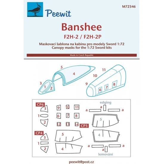 Peewit M72346 1/72 Banshee Canopy Masks for Sword kits - Model Planes