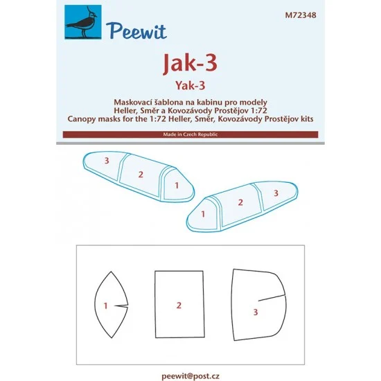 Peewit M72348 1/72 Jak-3 Canopy Masks for Heller/ Smer/ Kovozavody Prostejov kits