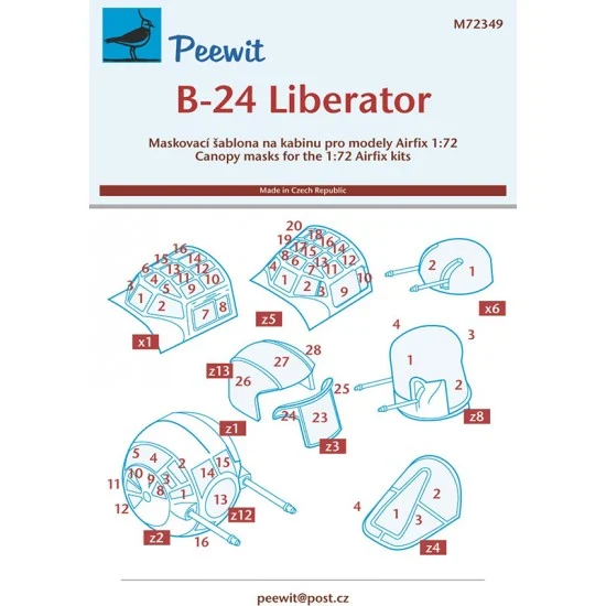 Peewit M72349 1/72 B-24 Liberator Canopy Masks for Airfix kits