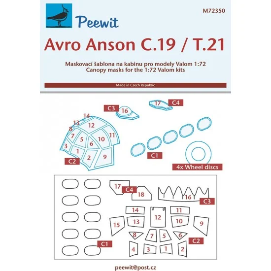 Peewit M72350 1/72 Anson Canopy Masks for Valom kits - Model Planes