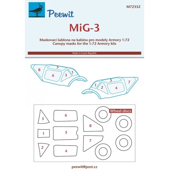 Peewit M72352 1/72 MiG-3 Canopy Masks for Armory kits