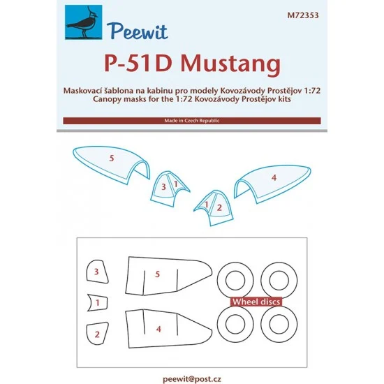 Peewit M72353 1/72 P-51D Mustang Canopy Masks for Kovozavody Prostejov kits