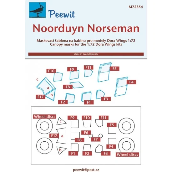 Peewit M72354 1/72 Norseman Canopy Masks for Dora Wings kits - Model Planes