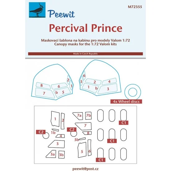 Peewit M72355 1/72 Percival Prince Canopy Masks for Valom kits - Model Planes