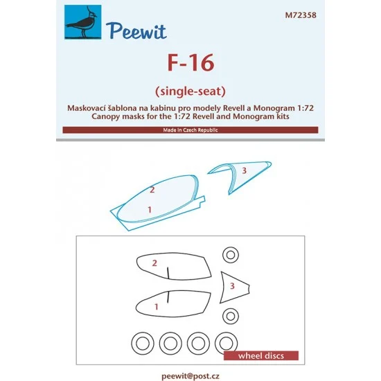 Peewit M72358 1/72 F-16 (single-seat) Canopy Masks for Revell/Monogram kits