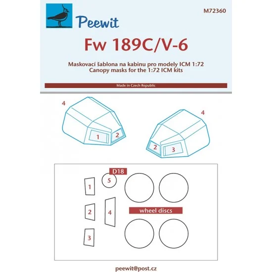 Peewit M72360 1/72 Fw 189C/V-6 Canopy Masks for ICM kits