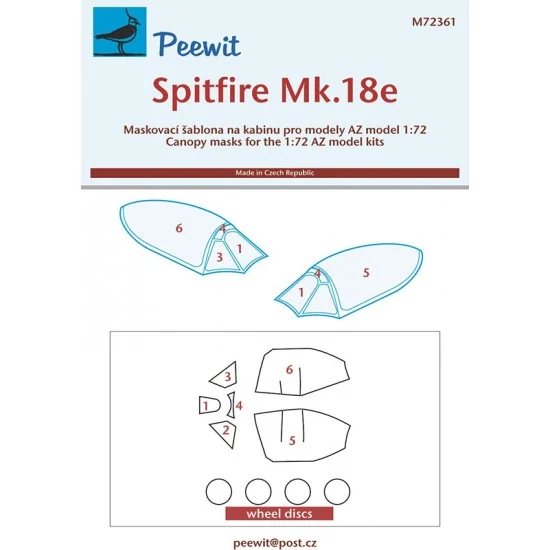 Peewit M72361 1/72 Spitfire Mk.18e Canopy Masks for AZ model - Model Planes