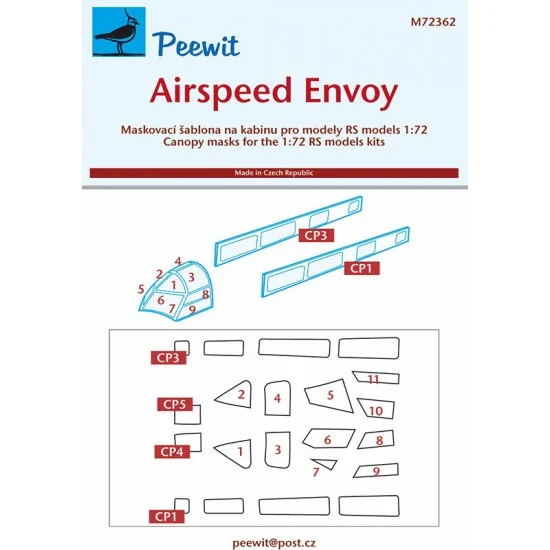 Peewit M72362 1/72 Airspeed Envoy Canopy Masks for RS kits - Model Planes