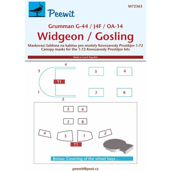 Peewit M72363 1/72 Grumman Widgeon / Gosling Canopy Masks for Kovozavody Prostejov kits - Model Planes