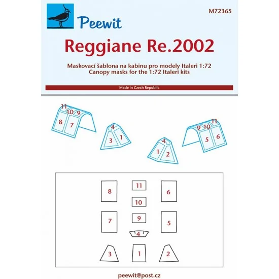 Peewit M72365 1/72 Reggiane Re.2002 Canopy Masks for Italeri kits - Model Planes