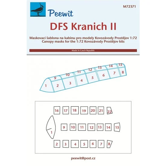 Peewit M72371 1/72 DFS Kranich II Canopy Masks for Kovozavody Prostejov/ AZ model - Model Planes