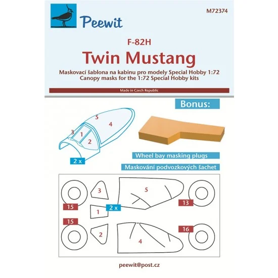 Peewit M72374 1/72 Twin Mustang Canopy Masks for Special Hobby kits - Model Planes