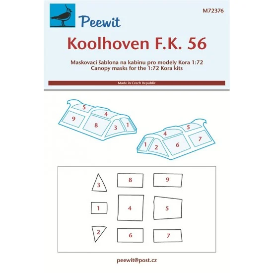 Peewit M72376 1/72 Koolhoven F.K.56 Canopy Masks for Kora kits - Model Planes