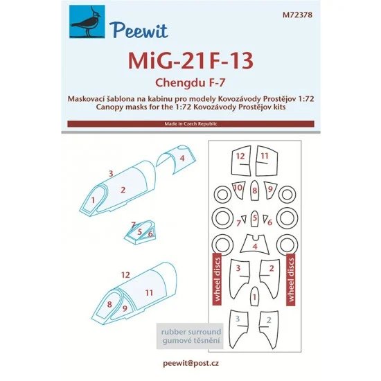 Peewit M72378 1/72 MiG-21F-13 / Chengdu F-7 Canopy Masks for Kovozavody Prostejov kits