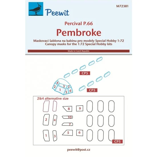 Peewit M72381 1/72 Percival P.66 Pembroke Canopy Masks for Special Hobby kits - Model Planes