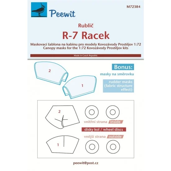 Peewit M72384 1/72 RubliC R-7 Racek Canopy Masks for Kovozavody Prostejov kits