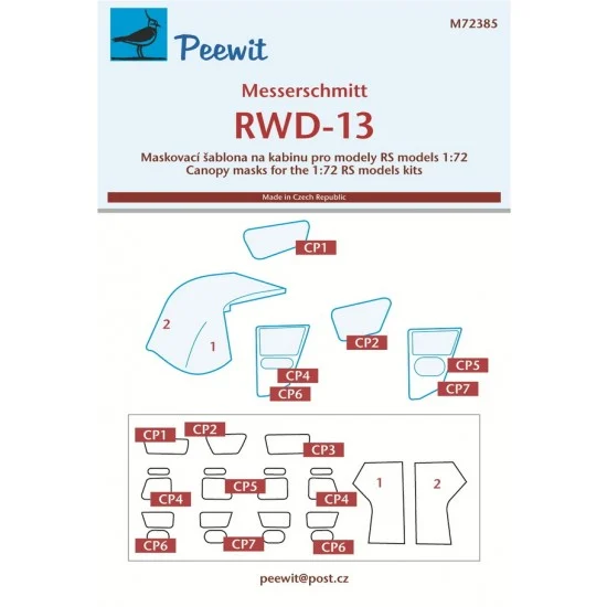 Peewit M72385 1/72 RWD-13 Canopy Masks for RS Models
