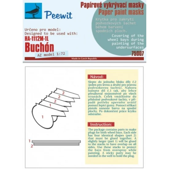 Peewit M75007 1/72 HA-1112M-1L Buchon Wheel Bay Plugs Mask for AZ model