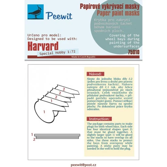 Peewit M75010 1/72 Harvard Wheel Bay Plugs Mask for Special Hobby kits - Model Planes