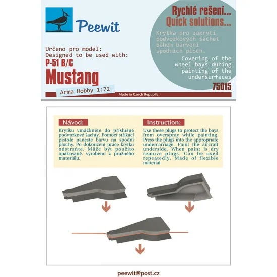 Peewit M75015 1/72 P-51 B/C Mustang Wheel Bay Plugs Mask for Arma Hobby kits