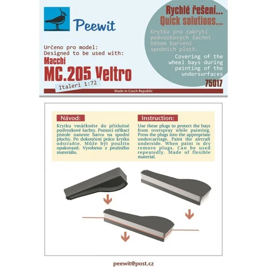 Peewit M75017 1/72 Macchi MC 205 Veltro Wheel Bay Plugs Mask for Italeri kits - Model Planes