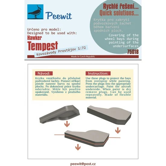 Peewit M75018 1/72 Tempest Mk.V Wheel Bay Plugs Mask for Kovozavody Prostejov kits - Model Planes