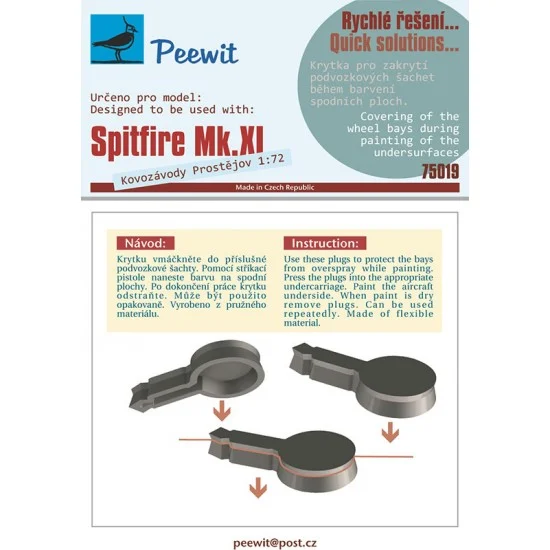Peewit M75019 1/72 Spitfire Mk.XI Wheel Bay Plugs Mask for Kovozavody Prostejov kits - Model Planes