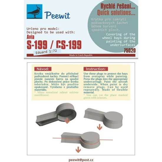 Peewit M75020 1/72 Avia S-199/CS-199 Wheel Bay Plugs Mask for Eduard kits