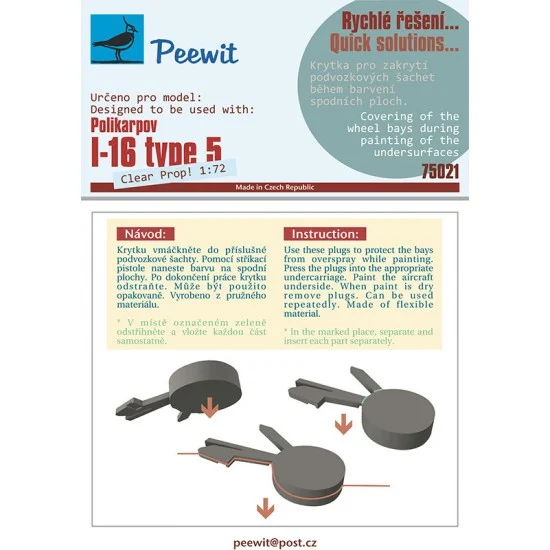 Peewit M75021 1/72 Polikarpov I-16 type 5 Wheel Bay Plugs Mask for Clear Prop kits