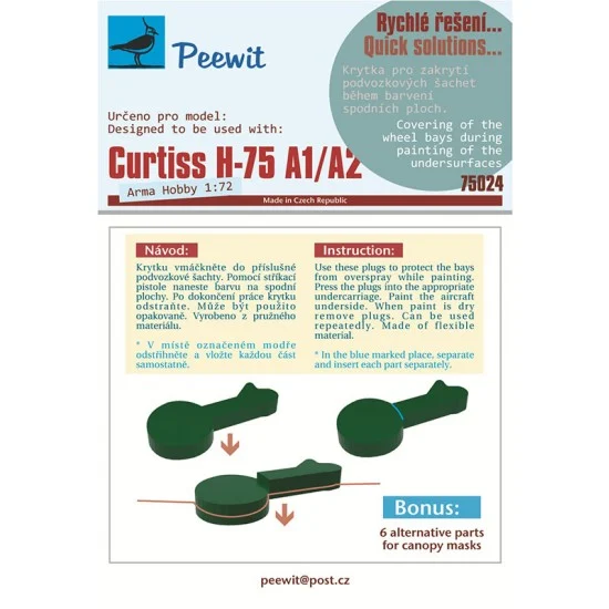 Peewit M75024 1/72 Curtiss H-75 Wheel Bay Plugs Mask for Arma Hobby kits
