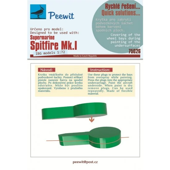 Peewit M75026 1/72 Spitfire Mk I Wheel Bay Plugs Mask for IBG kits - Model Planes