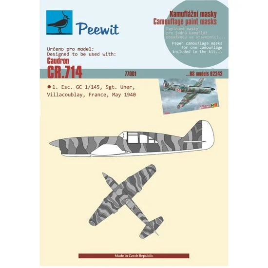 Peewit M77001 1/72 Caudron CR.714 Paper Camouflage Masks for RS models kit #92242 - Model Planes