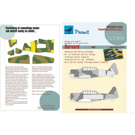 Peewit M77003 1/72 Harvard Paper Camouflage Masks for Special Hobby #72447 - Model Planes