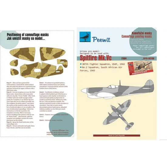 Peewit M77004 1/72 Spitfire Mk.Vc Paper Camouflage Masks for Airfix #A02108 - Model Planes