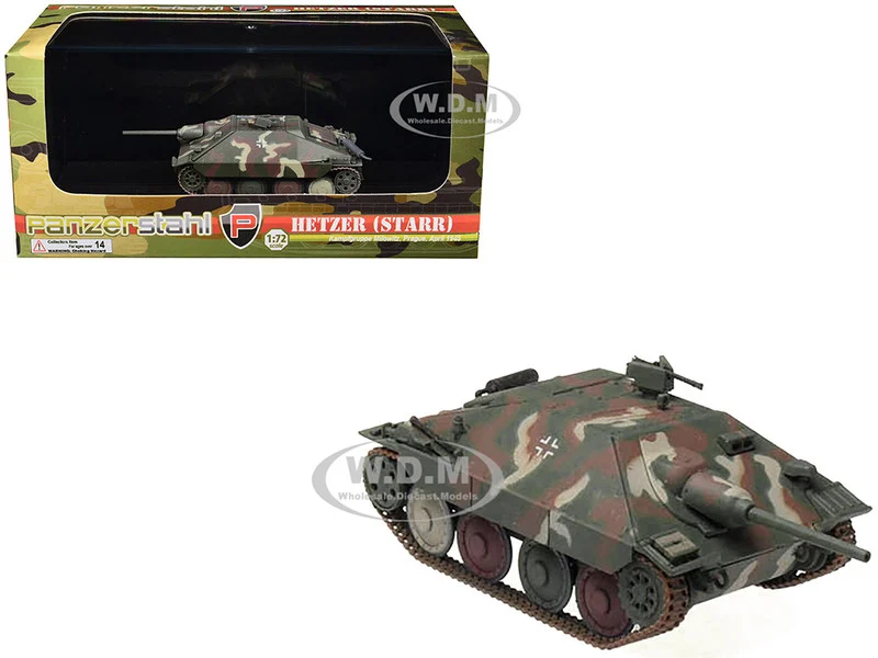 Hetzer (Starr) Tank Destroyer "Kampfgruppe Milowitz, Prague" (1945) German Army 1/72 Diecast Model by Panzerstahl - Military Models